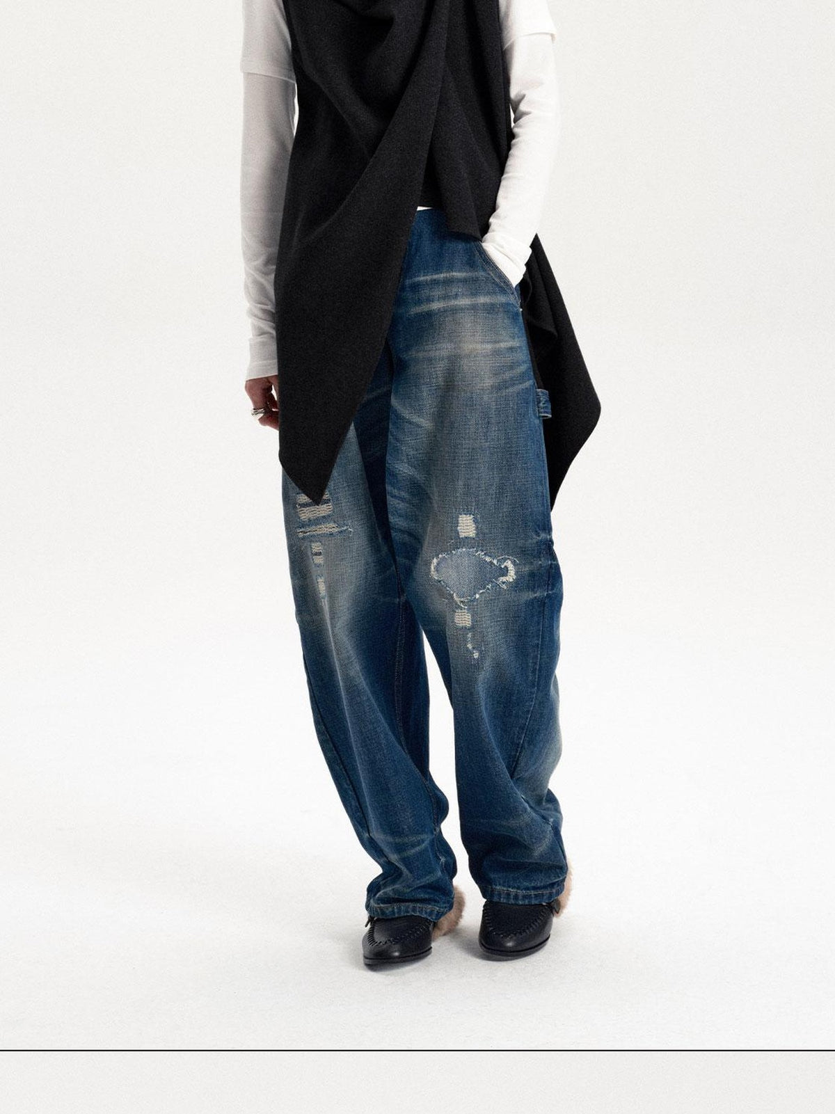 LYUOCHENG Irregular Cut Button Detail Wool Blend Women&