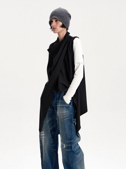 LYUOCHENG Irregular Cut Button Detail Wool Blend Women&
