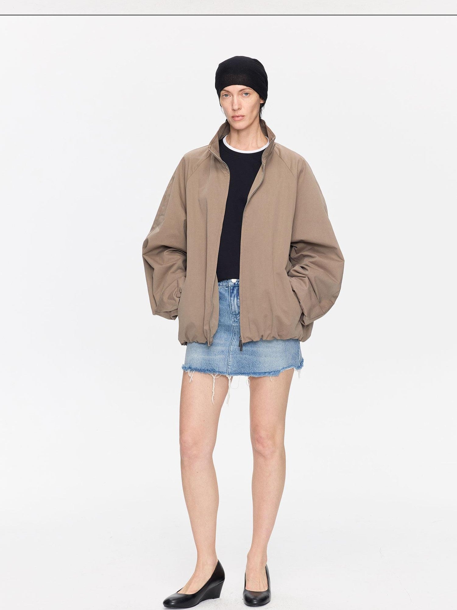 LYUOCHENG Khaki Boxy Zippered Women&