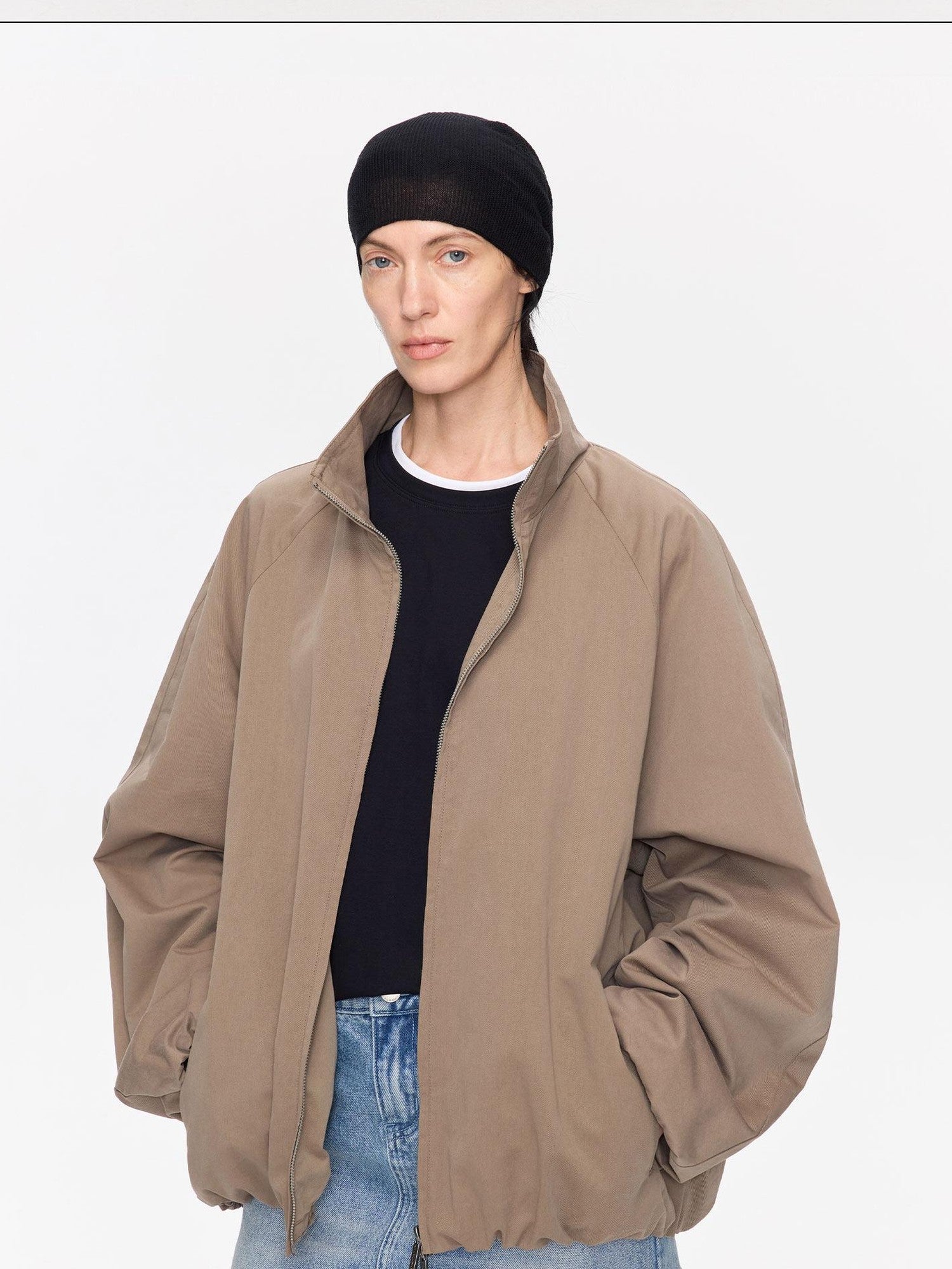 LYUOCHENG Khaki Boxy Zippered Women&