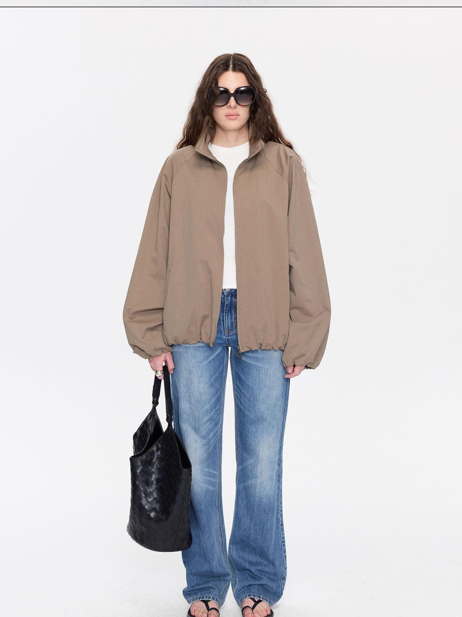 LYUOCHENG Khaki Boxy Zippered Women&