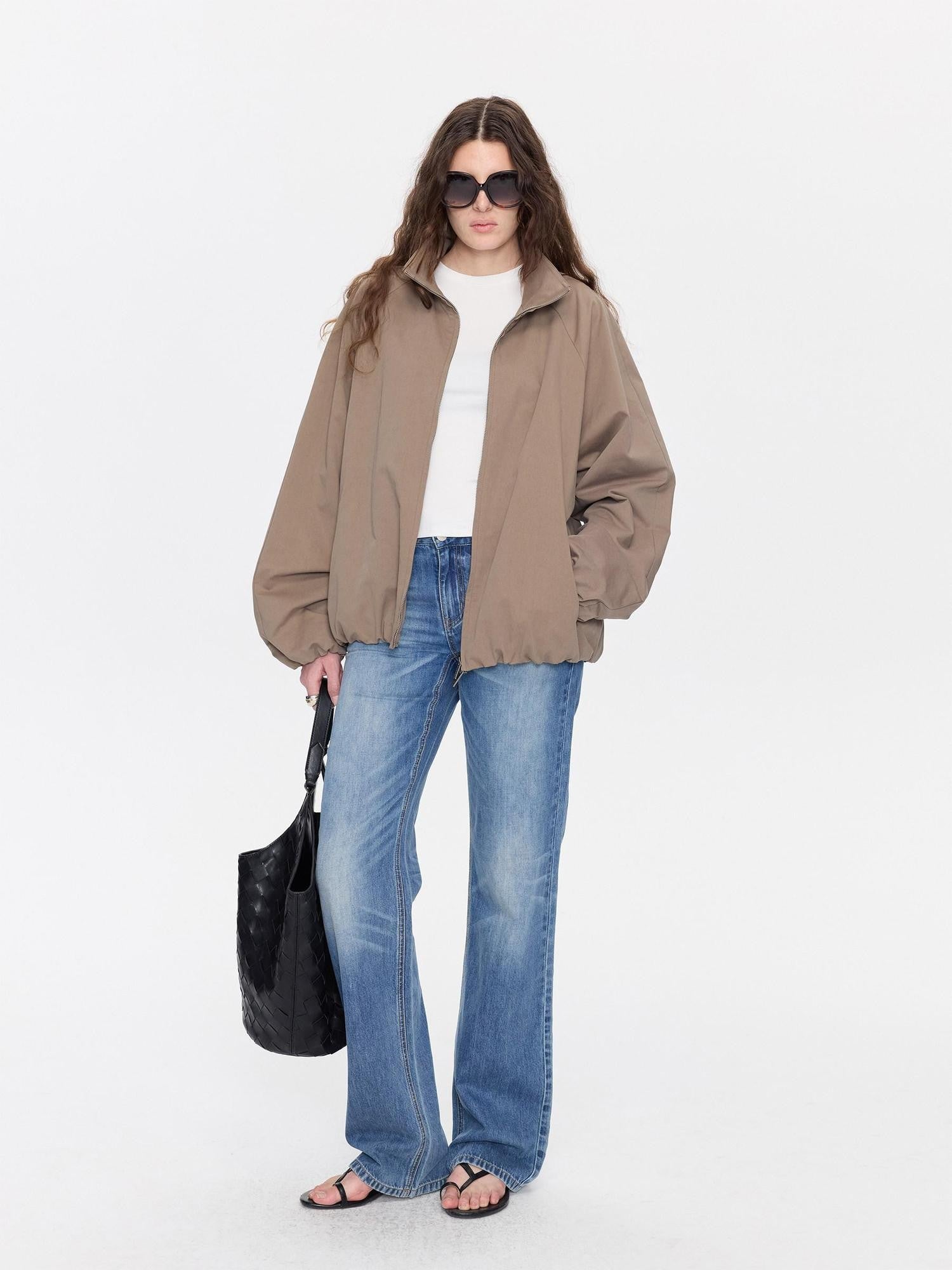 LYUOCHENG Khaki Boxy Zippered Women&