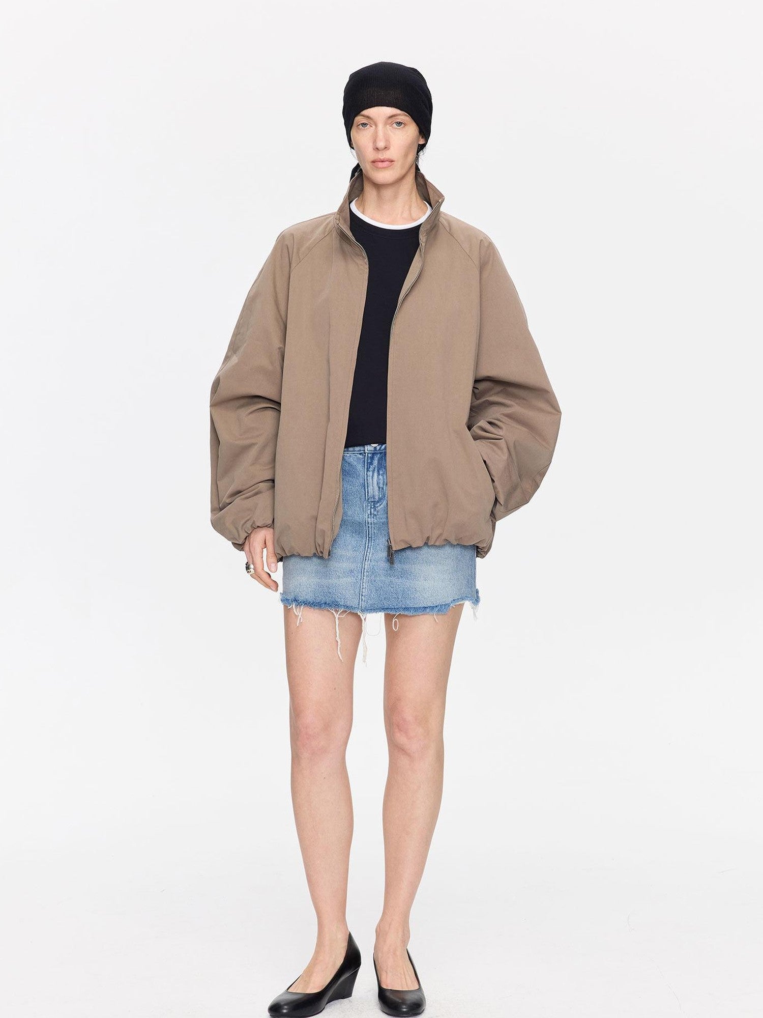 LYUOCHENG Khaki Boxy Zippered Women&