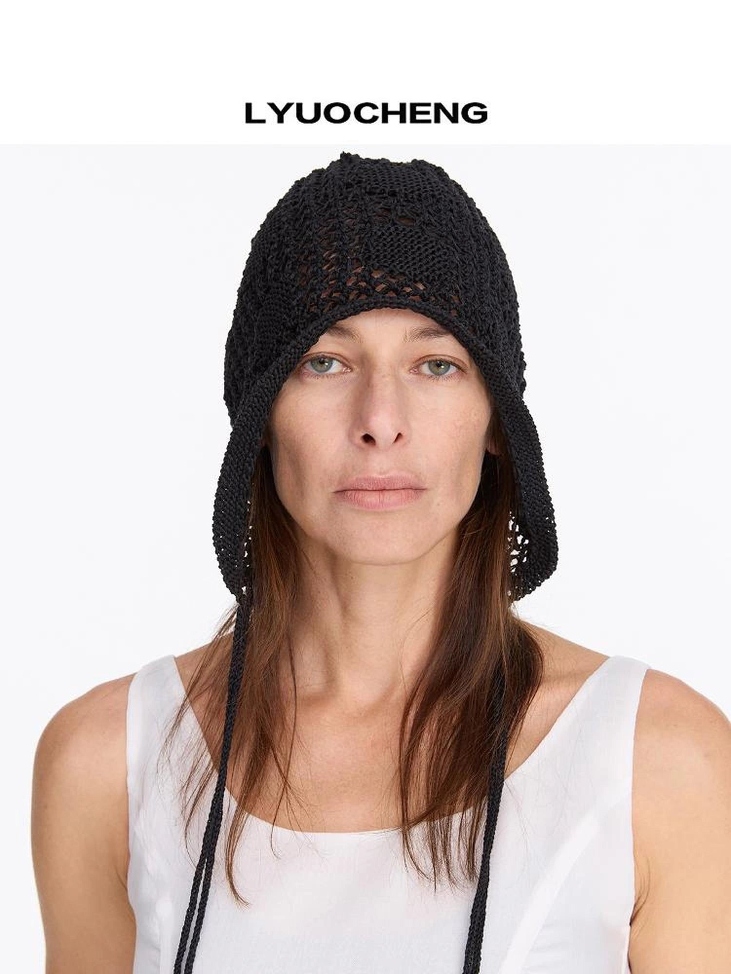 LYUOCHENG Knit Mesh Slouchy Beanie With Drawstring