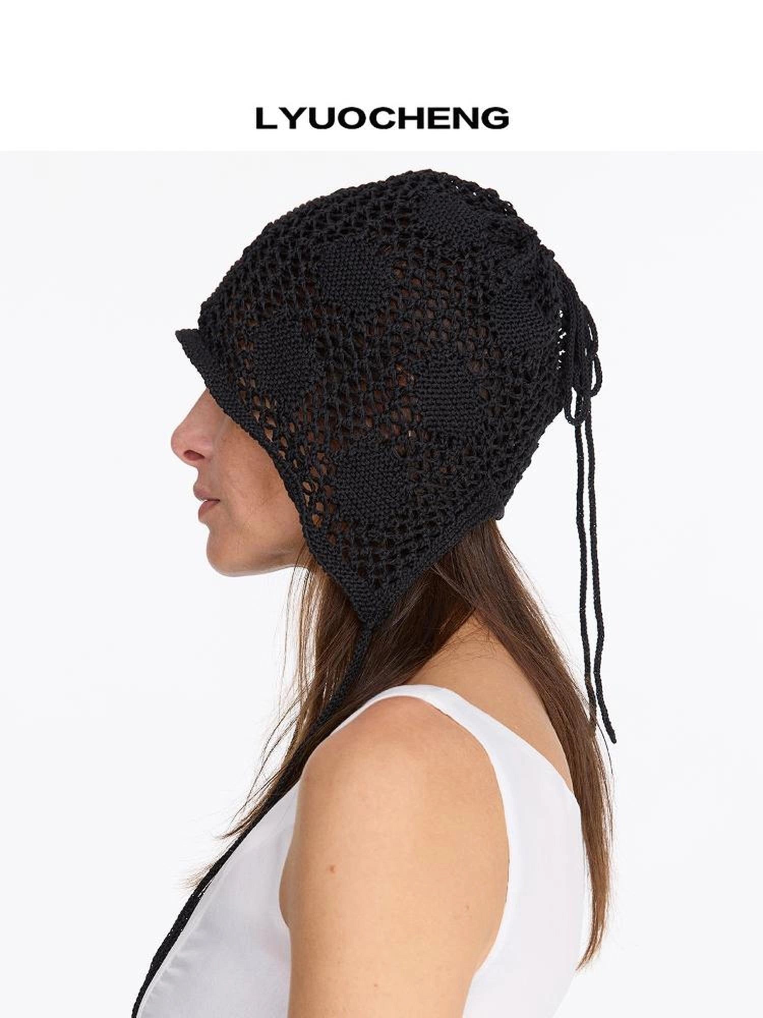 LYUOCHENG Knit Mesh Slouchy Beanie With Drawstring