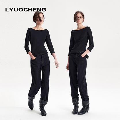 LYUOCHENG_Knitted_Boat_Neck_Solid_Color_Slim_Fit_Women&