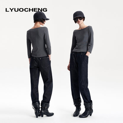 LYUOCHENG_Knitted_Boat_Neck_Solid_Color_Slim_Fit_Women&