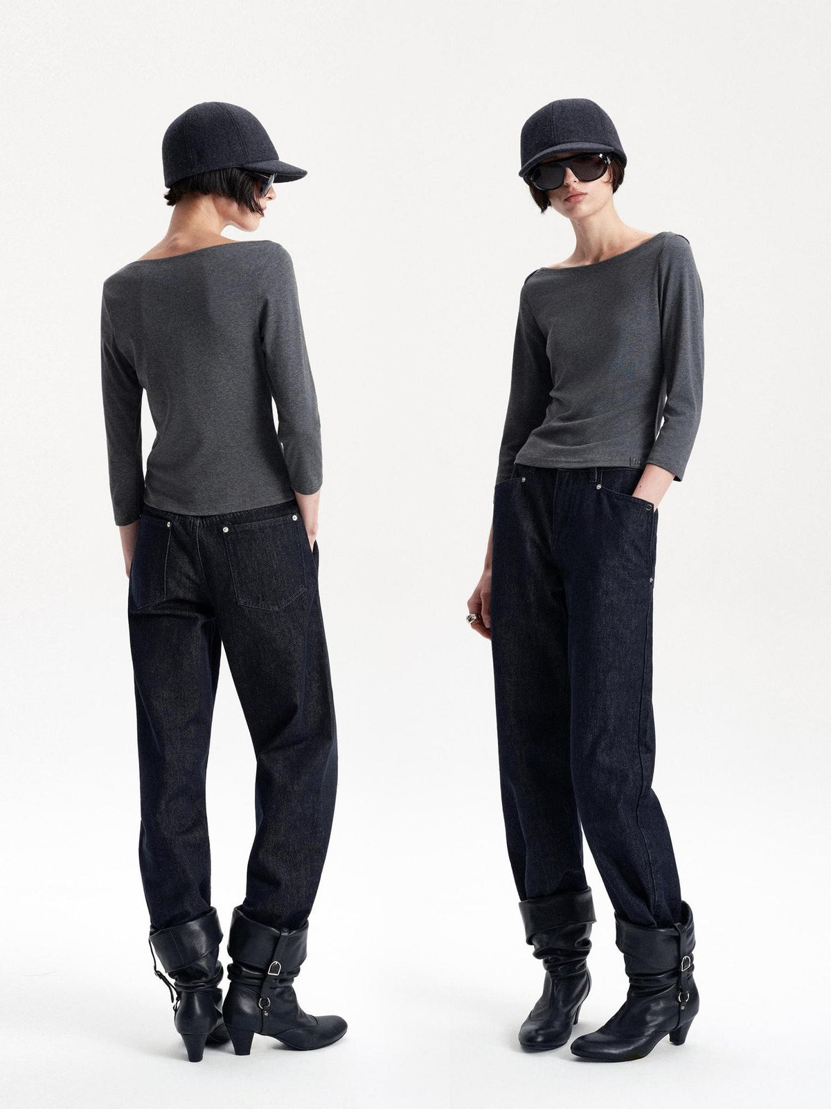 LYUOCHENG Knitted Boat Neck Solid Color Slim Fit Women&