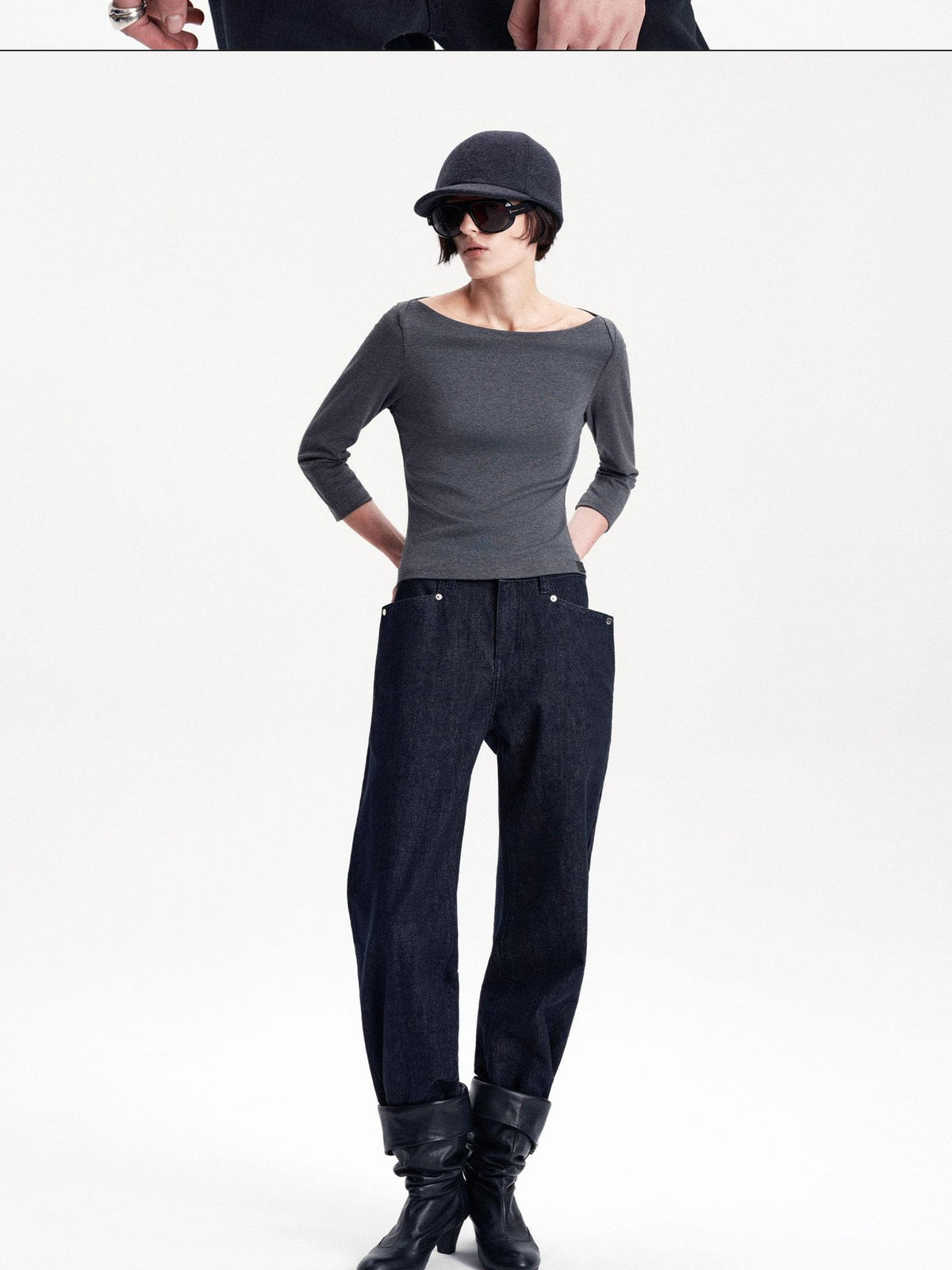 LYUOCHENG Knitted Boat Neck Solid Color Slim Fit Women&