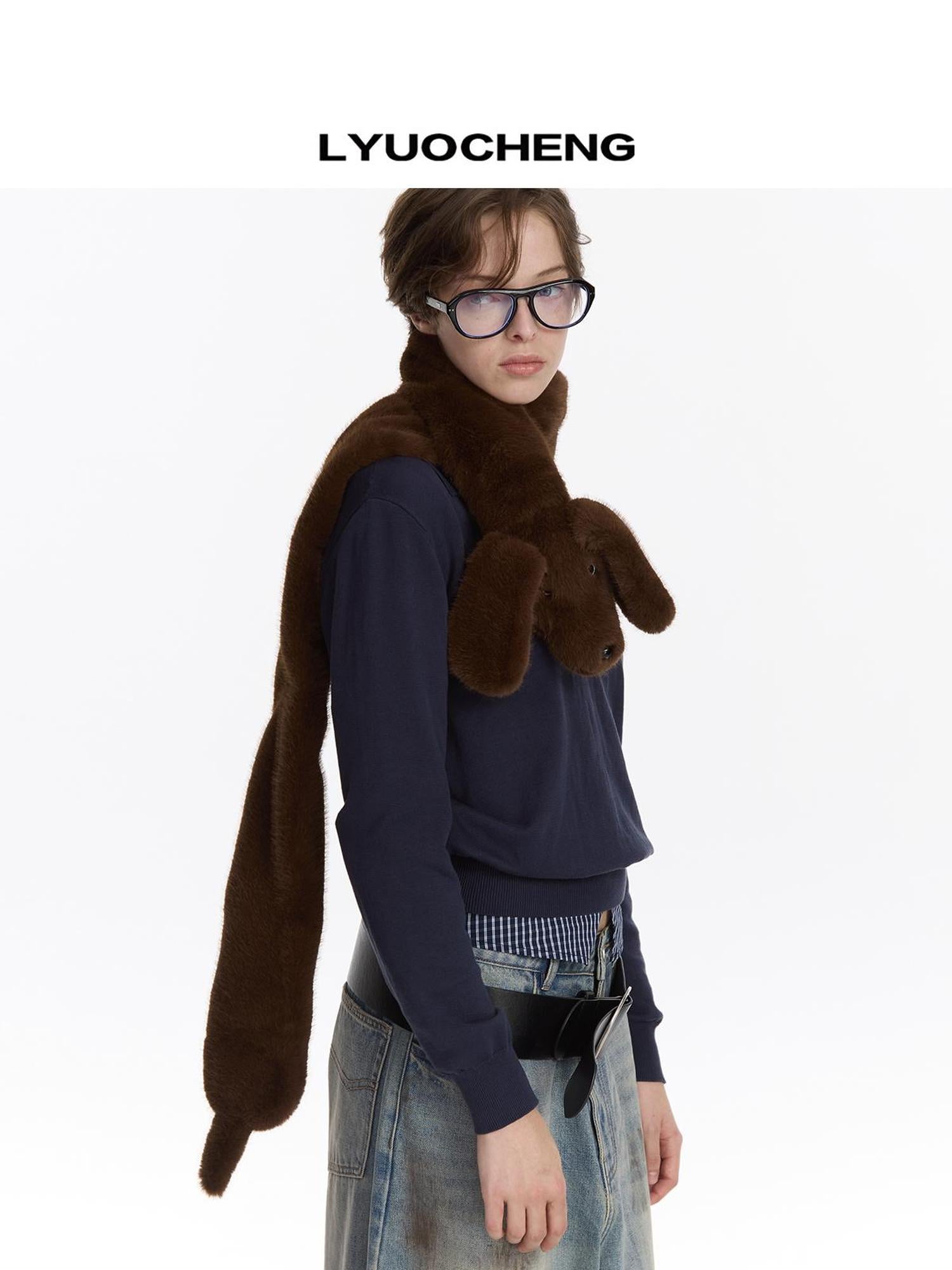 LYUOCHENG Knitted Dachshund Scarf With 3 D Head