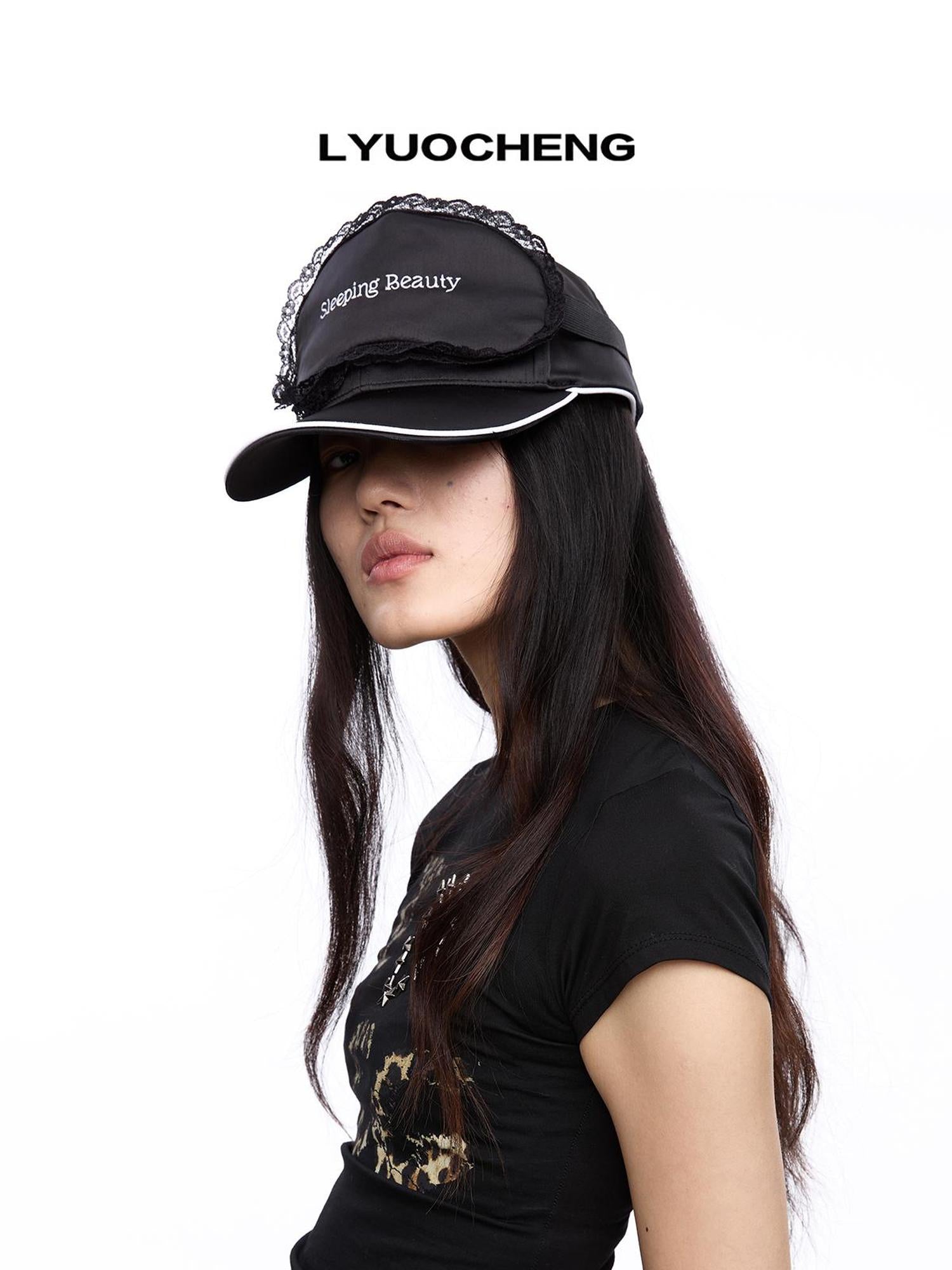 LYUOCHENG Lace Eye Mask Embroidered Sun Visor Hat