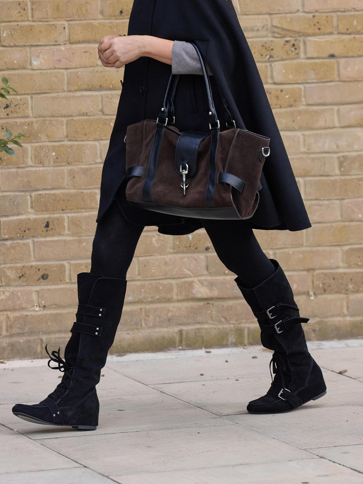 LYUOCHENG Lace Up Buckle Retro Tall Suede Leather Women&
