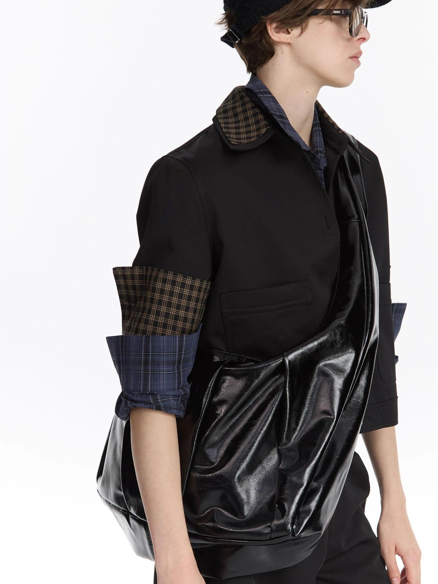 Leather Crescent Hobo Bag Black