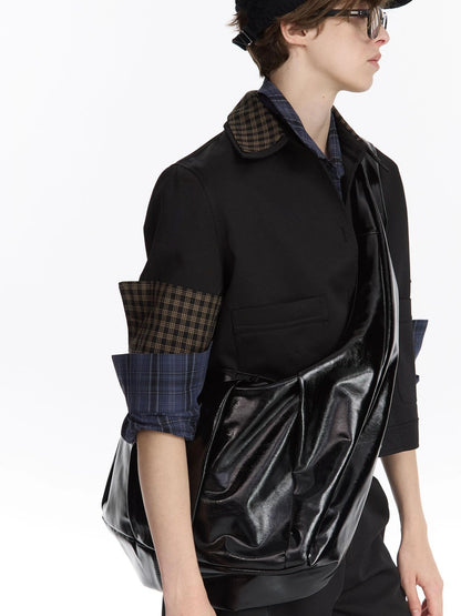Leather Crescent Hobo Bag Black