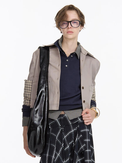 Leather Crescent Hobo Bag Black