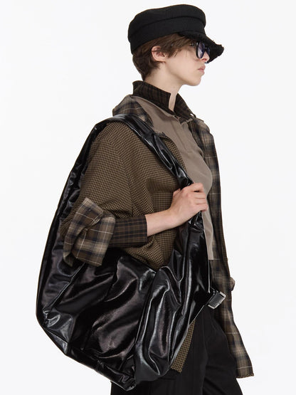 Leather Crescent Hobo Bag Black