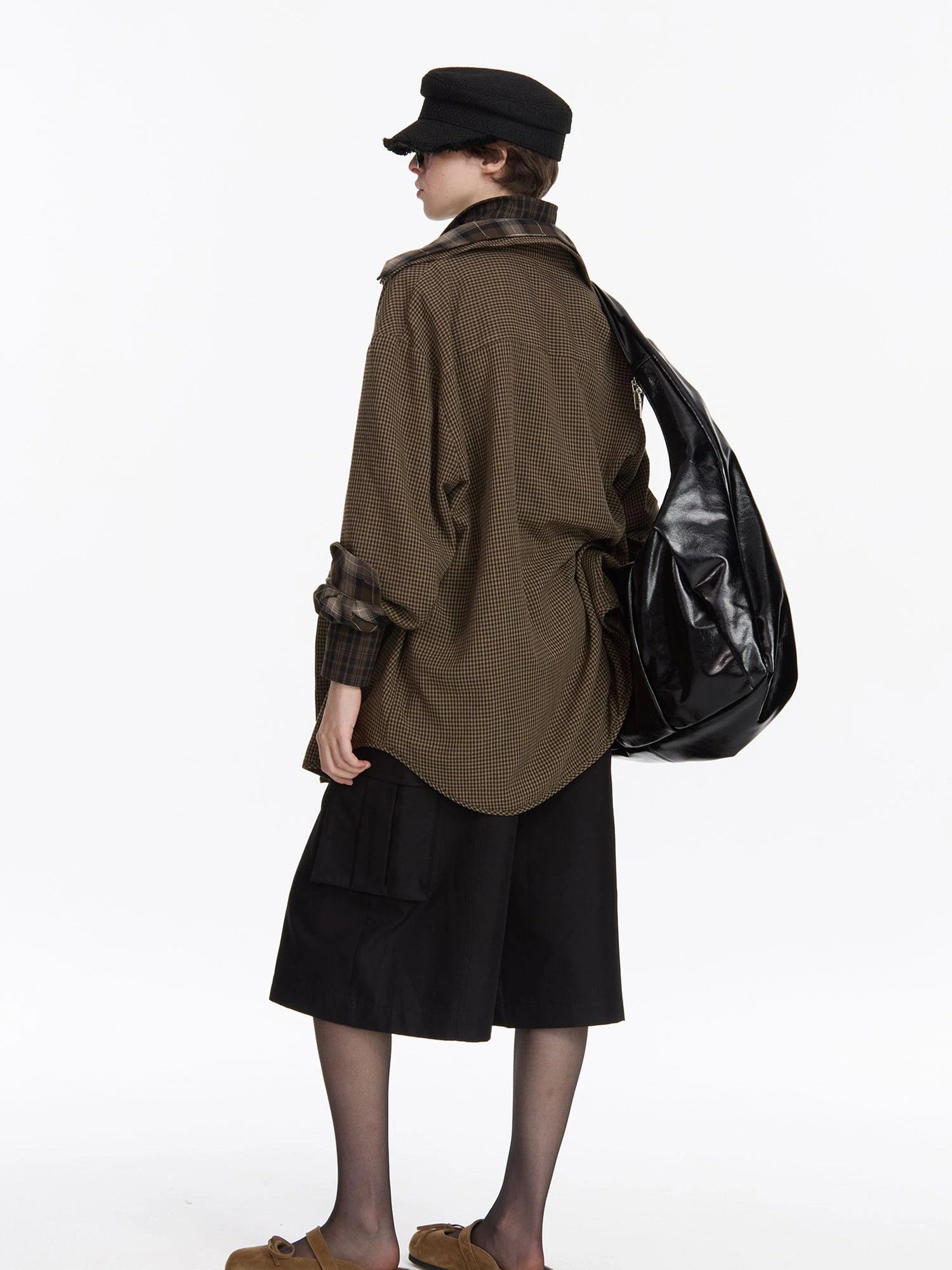 Leather Crescent Hobo Bag Black