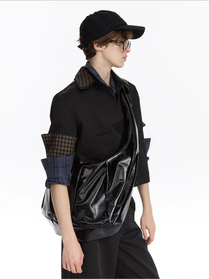 Leather Crescent Hobo Bag Black