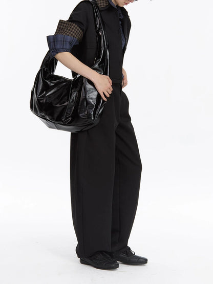 Leather Crescent Hobo Bag Black
