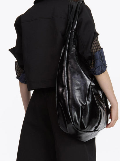 Leather Crescent Hobo Bag Black
