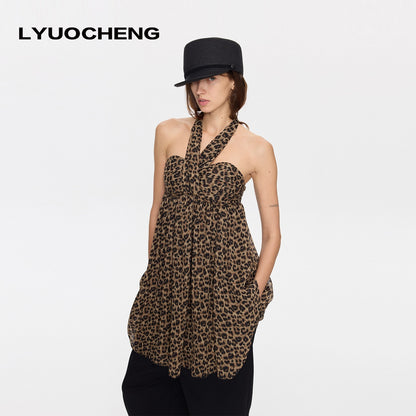 LYUOCHENG_Leopard_Print_Draped_Ribbon_Padded_Bust_Women&