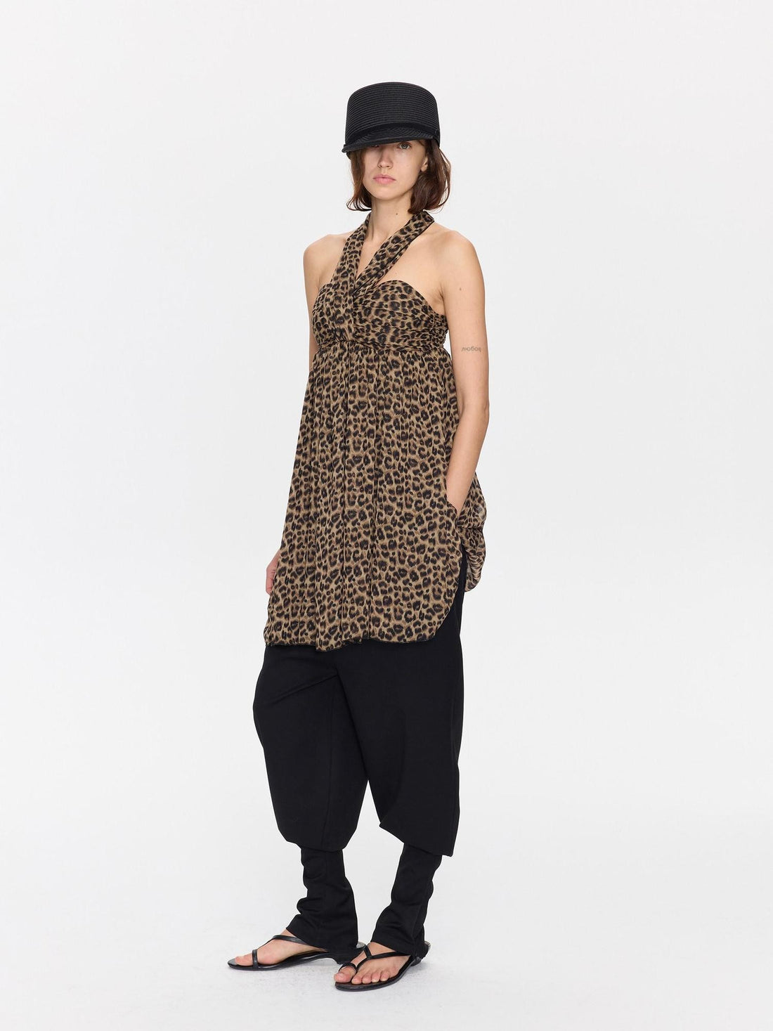 LYUOCHENG Leopard Print Draped Ribbon Padded Bust Women&