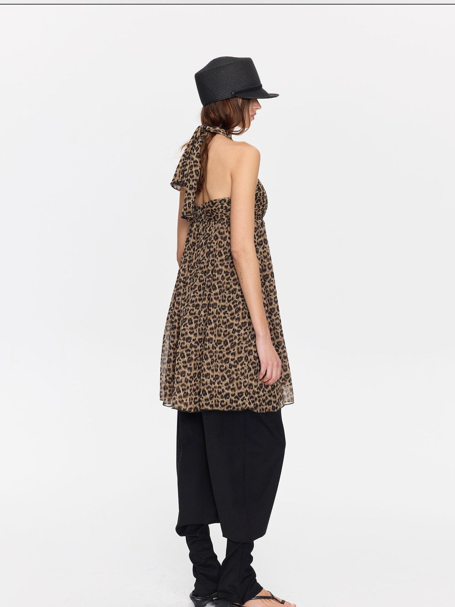 LYUOCHENG Leopard Print Draped Ribbon Padded Bust Women&