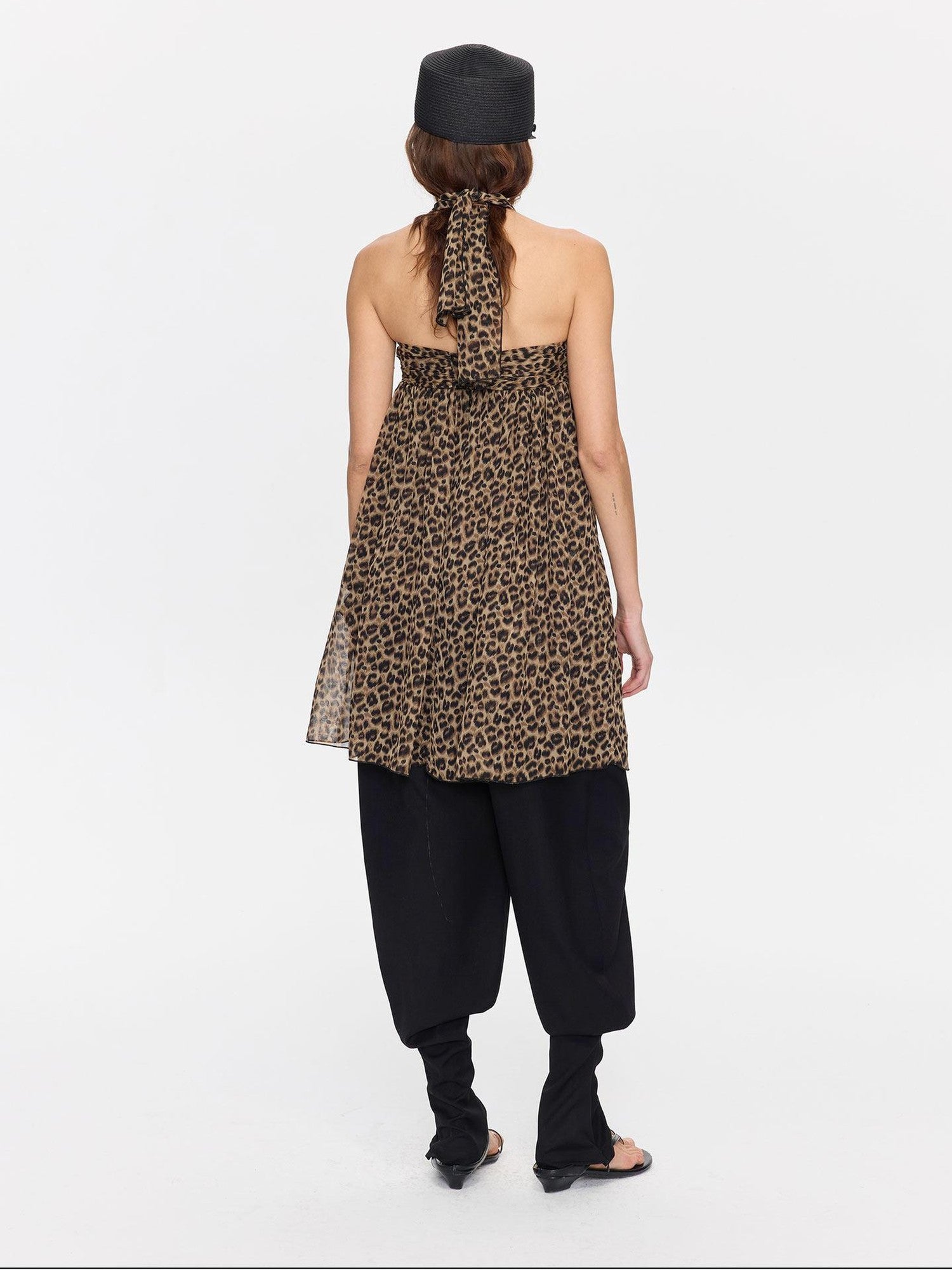 LYUOCHENG Leopard Print Draped Ribbon Padded Bust Women&