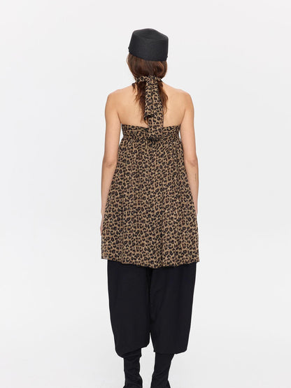 LYUOCHENG Leopard Print Draped Ribbon Padded Bust Women&