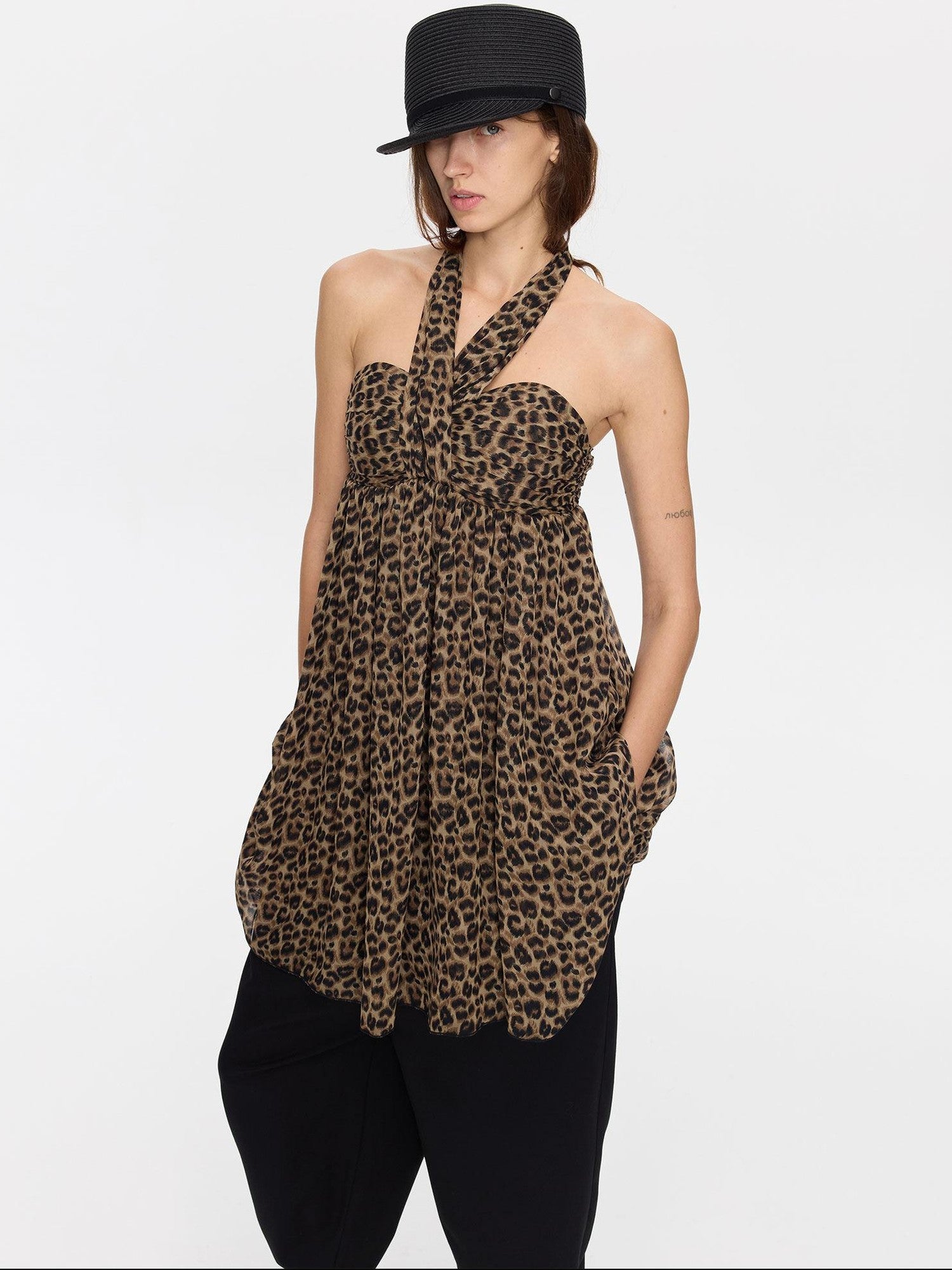 LYUOCHENG Leopard Print Draped Ribbon Padded Bust Women&