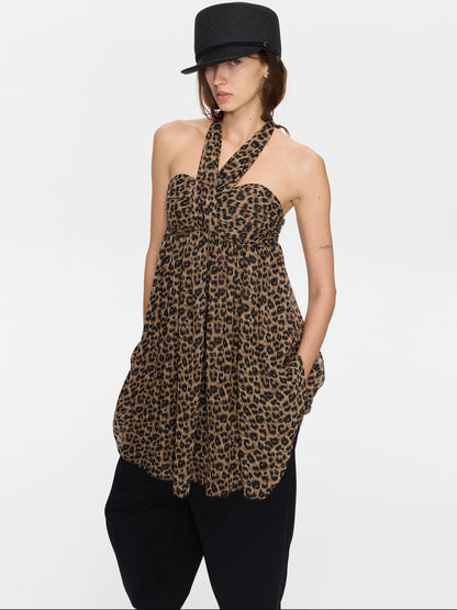 LYUOCHENG Leopard Print Draped Ribbon Padded Bust Women&