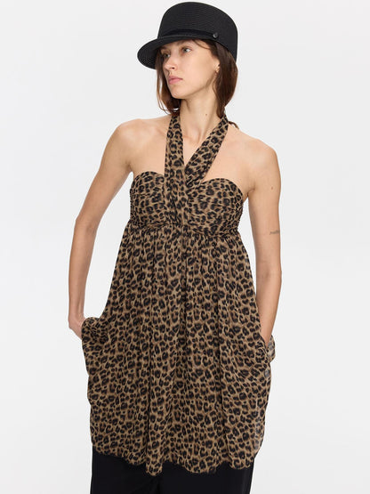LYUOCHENG Leopard Print Draped Ribbon Padded Bust Women&