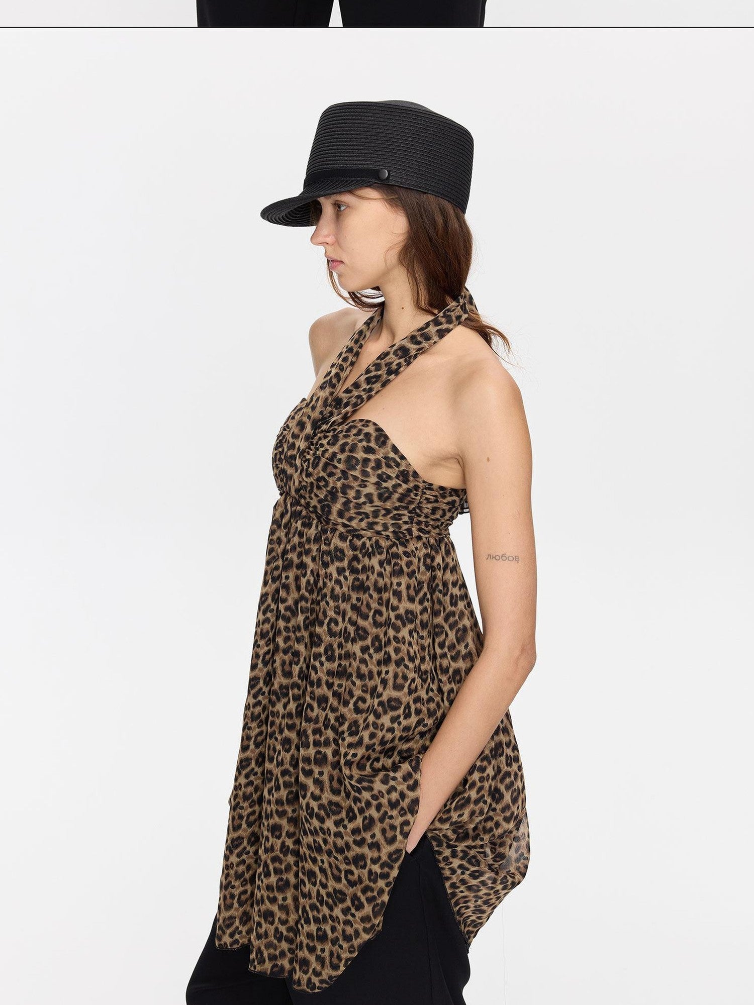 LYUOCHENG Leopard Print Draped Ribbon Padded Bust Women&