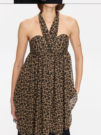 LYUOCHENG Leopard Print Draped Ribbon Padded Bust Women&