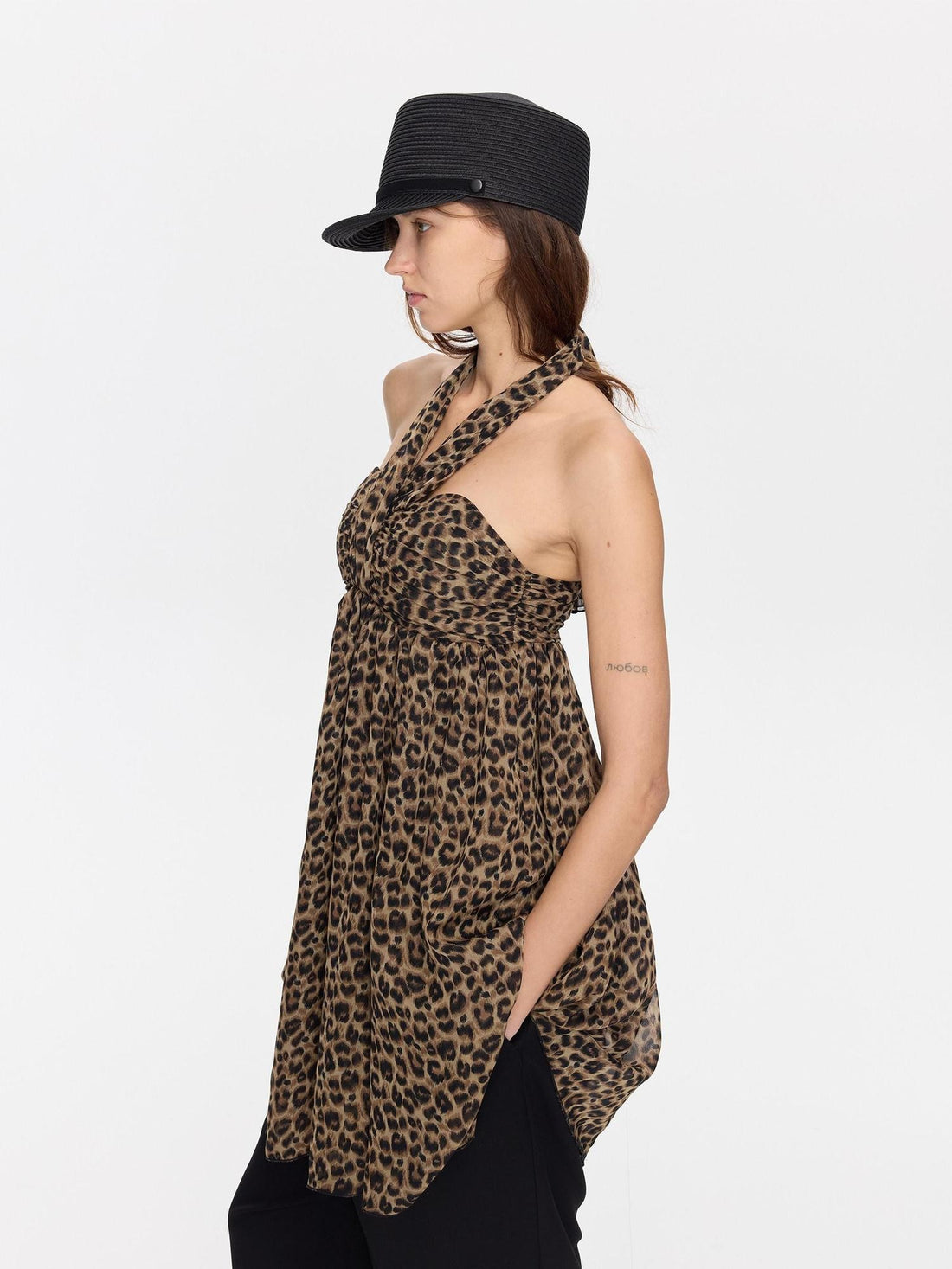 LYUOCHENG Leopard Print Draped Ribbon Padded Bust Women&