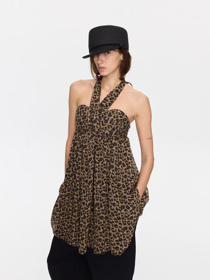 LYUOCHENG Leopard Print Draped Ribbon Padded Bust Women&