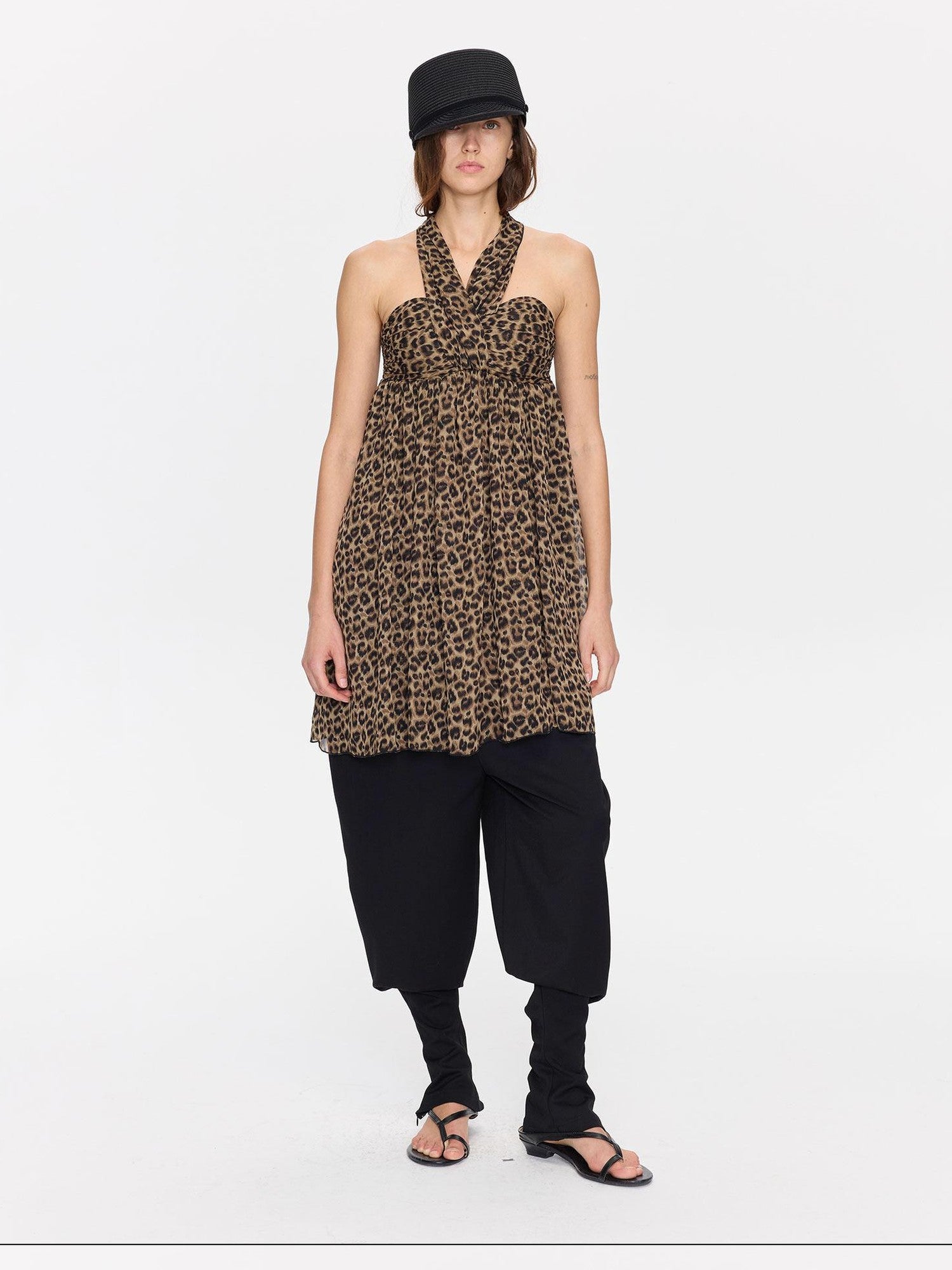 LYUOCHENG Leopard Print Draped Ribbon Padded Bust Women&