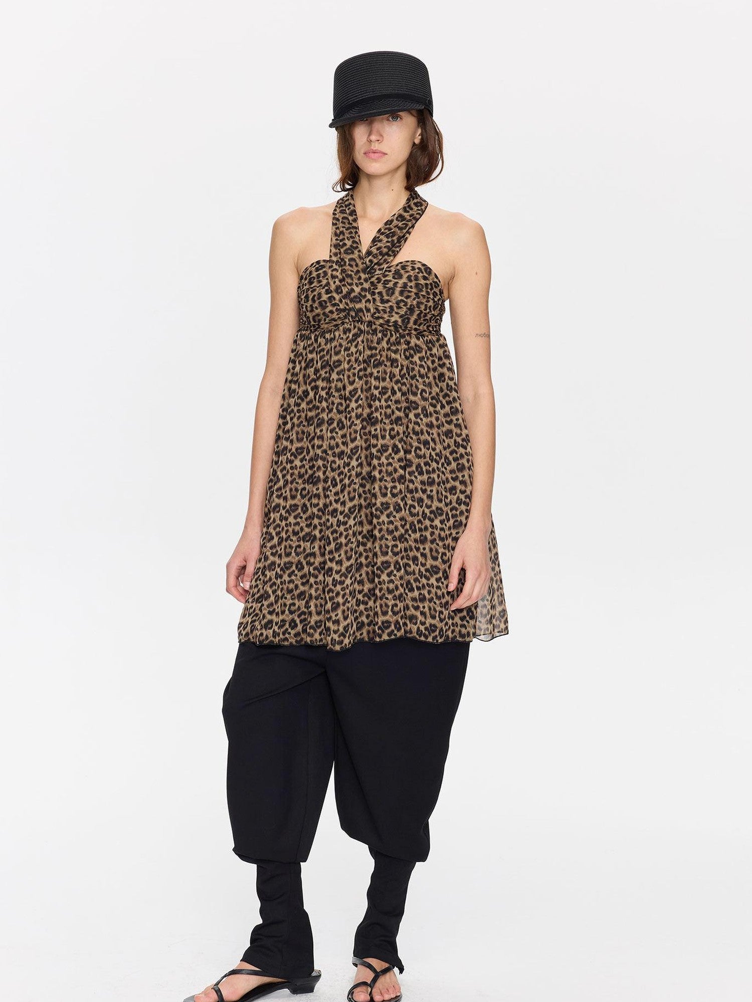 LYUOCHENG Leopard Print Draped Ribbon Padded Bust Women&
