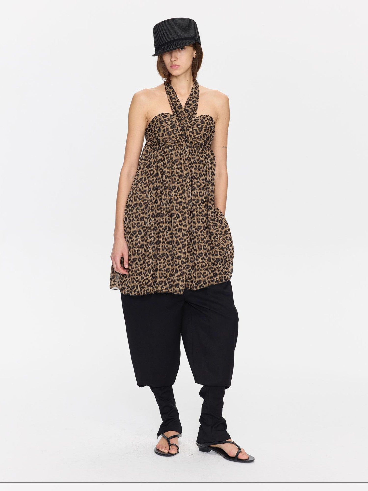 LYUOCHENG Leopard Print Draped Ribbon Padded Bust Women&