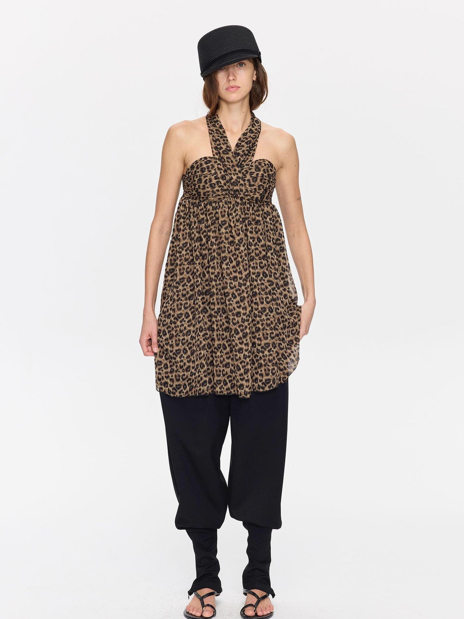 LYUOCHENG Leopard Print Draped Ribbon Padded Bust Women&