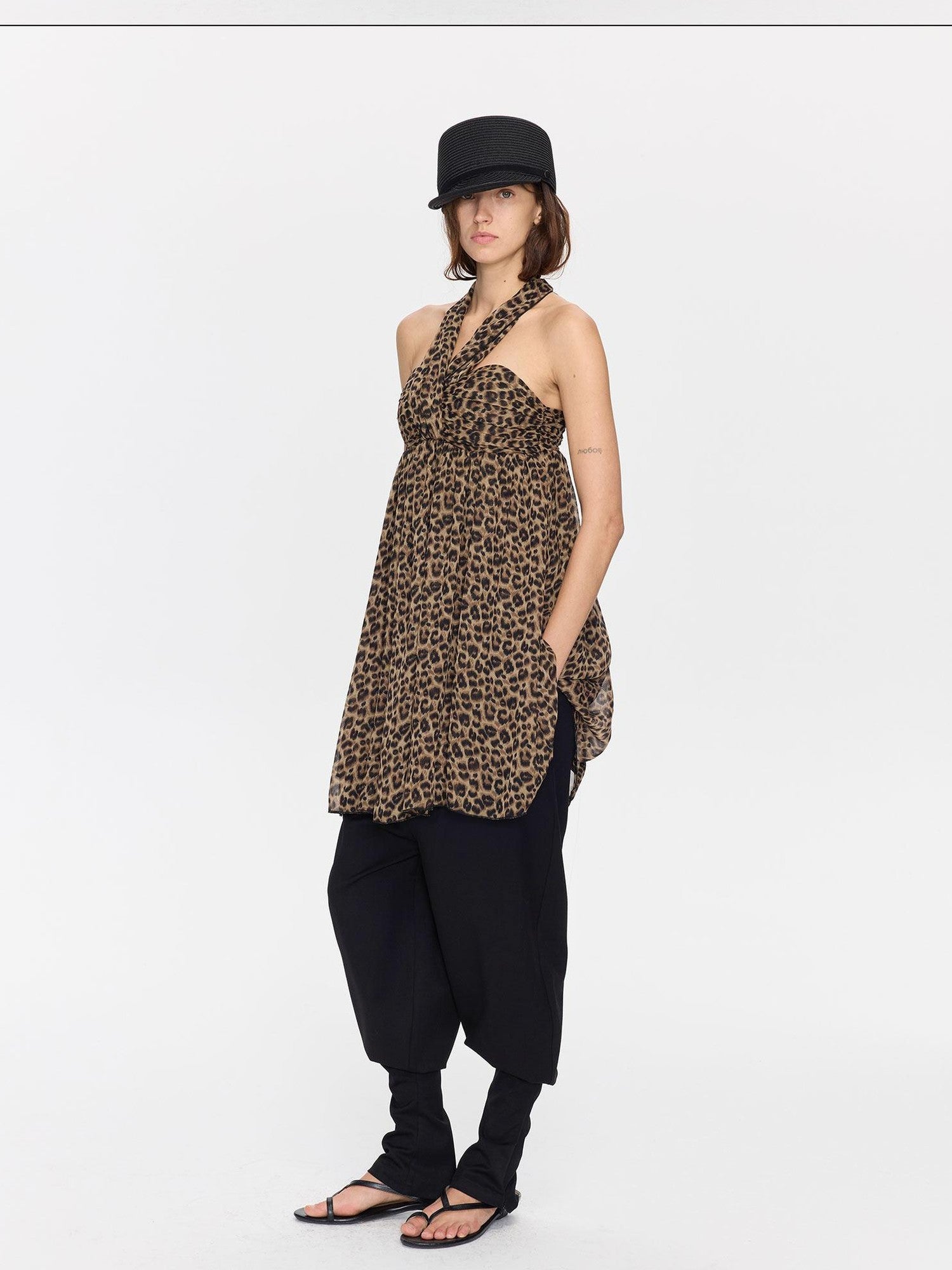 LYUOCHENG Leopard Print Draped Ribbon Padded Bust Women&