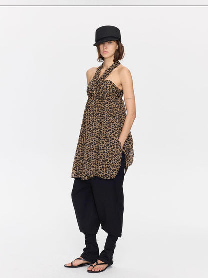 LYUOCHENG Leopard Print Draped Ribbon Padded Bust Women&