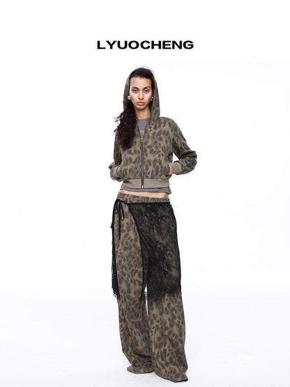 LYUOCHENG Leopard Print Hooded Knit Sweatsuit