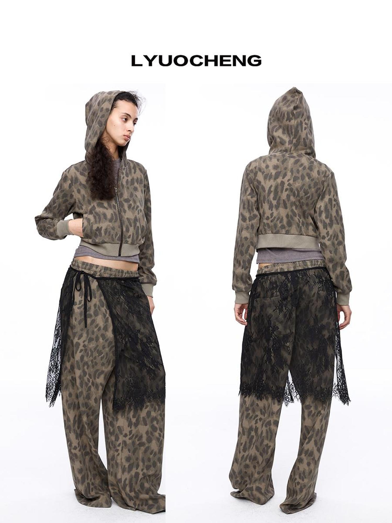LYUOCHENG Leopard Print Hooded Knit Sweatsuit