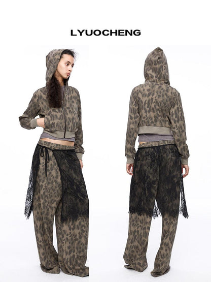 LYUOCHENG Leopard Print Hooded Knit Sweatsuit