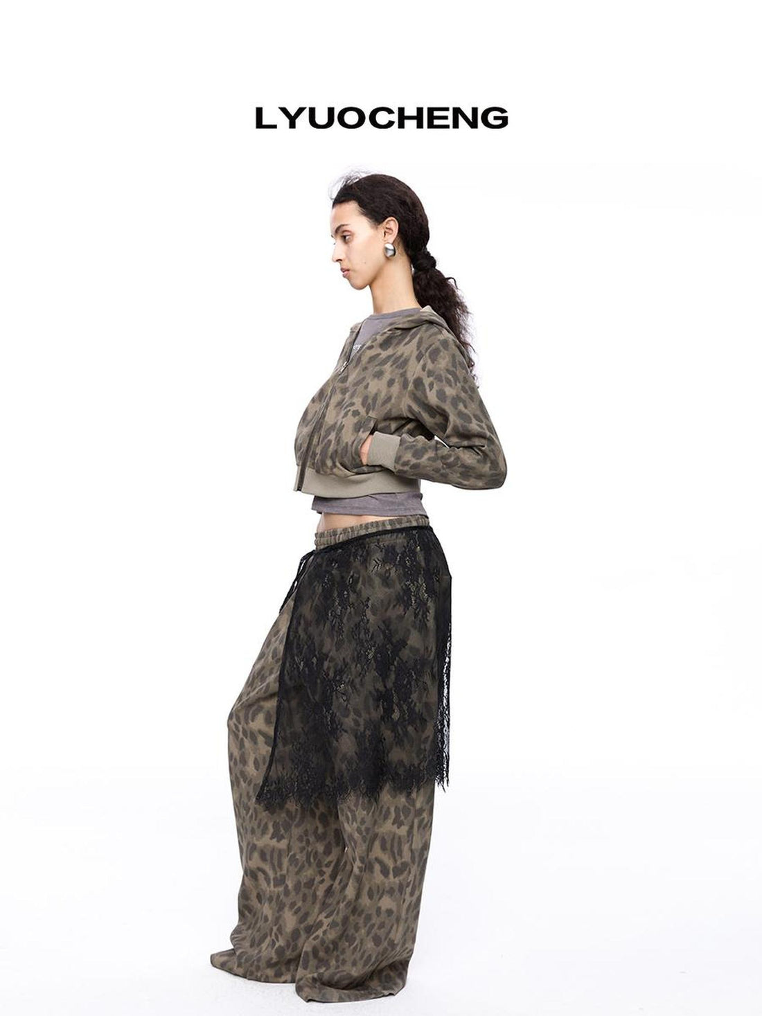 LYUOCHENG Leopard Print Hooded Knit Sweatsuit