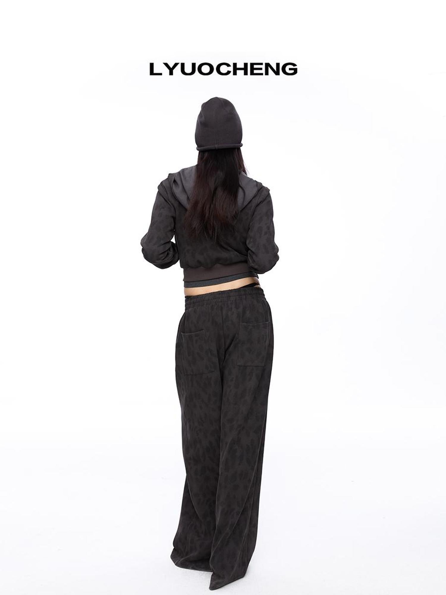 LYUOCHENG Leopard Print Hooded Knit Sweatsuit