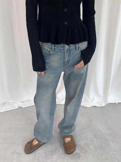 LYUOCHENG Light Blue Washed Straight Leg Jeans
