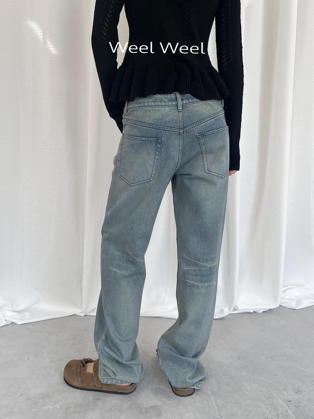 LYUOCHENG Light Blue Washed Straight Leg Jeans