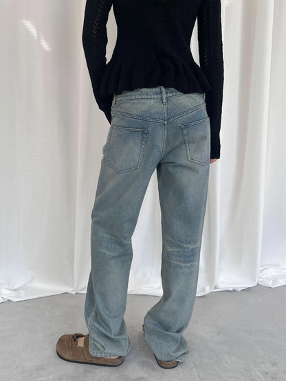 LYUOCHENG Light Blue Washed Straight Leg Jeans